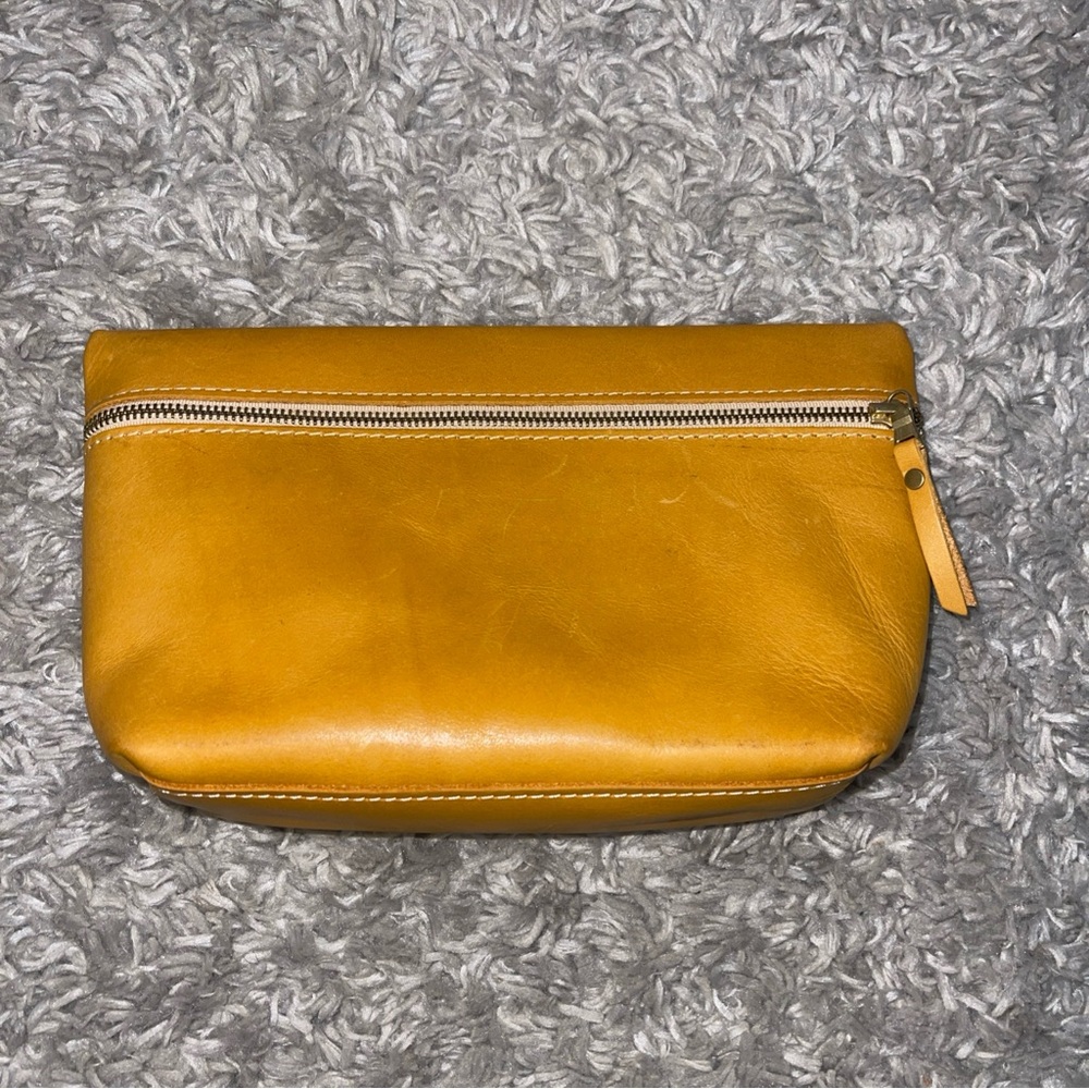 Portland Leather Goods Yellow Leather Large Makeup Cosmetic Travel Case